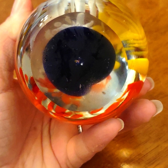 Art Glass Floral Egg Shaped Paperweight - Picture 7 of 7